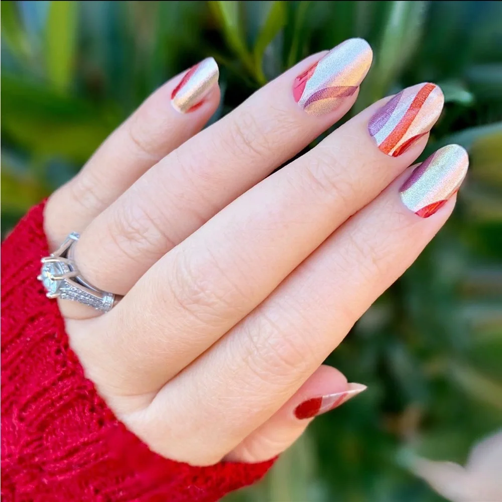 *Retired* Color Street: Get in Line | Abstract Waves Gold Metallic Red Green